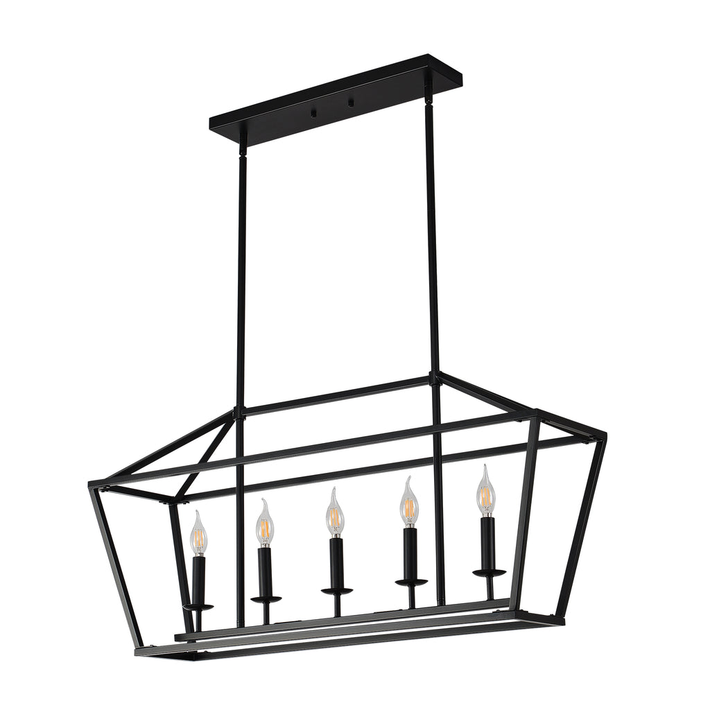 5-Light Farmhouse Kitchen Island Lighting,5 Light Industrial Linear Chandelier for Dining Room Metal Matte Black Finish Hanging Pendant Light Fixture for Bedroom Living Room Hallway Conference Room