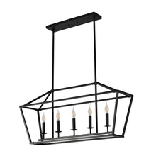 Load image into Gallery viewer, 5-Light Farmhouse Kitchen Island Lighting,5 Light Industrial Linear Chandelier for Dining Room Metal Matte Black Finish Hanging Pendant Light Fixture for Bedroom Living Room Hallway Conference Room