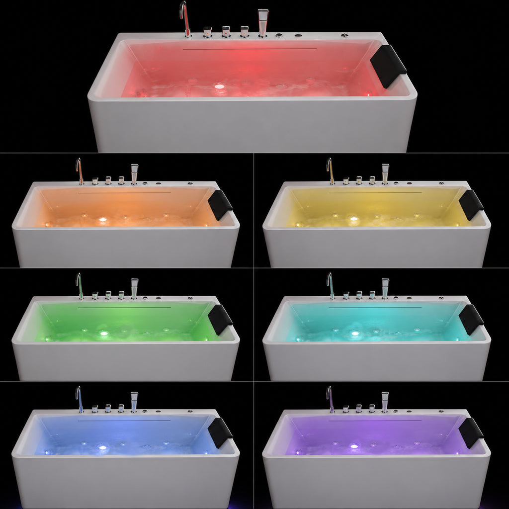 67-inch single-person luxury whirlpool bathtub, equipped with multiple sets of massage nozzles, featuring a dazzling light therapy atmosphere, and certified with precision craftsmanship accessories