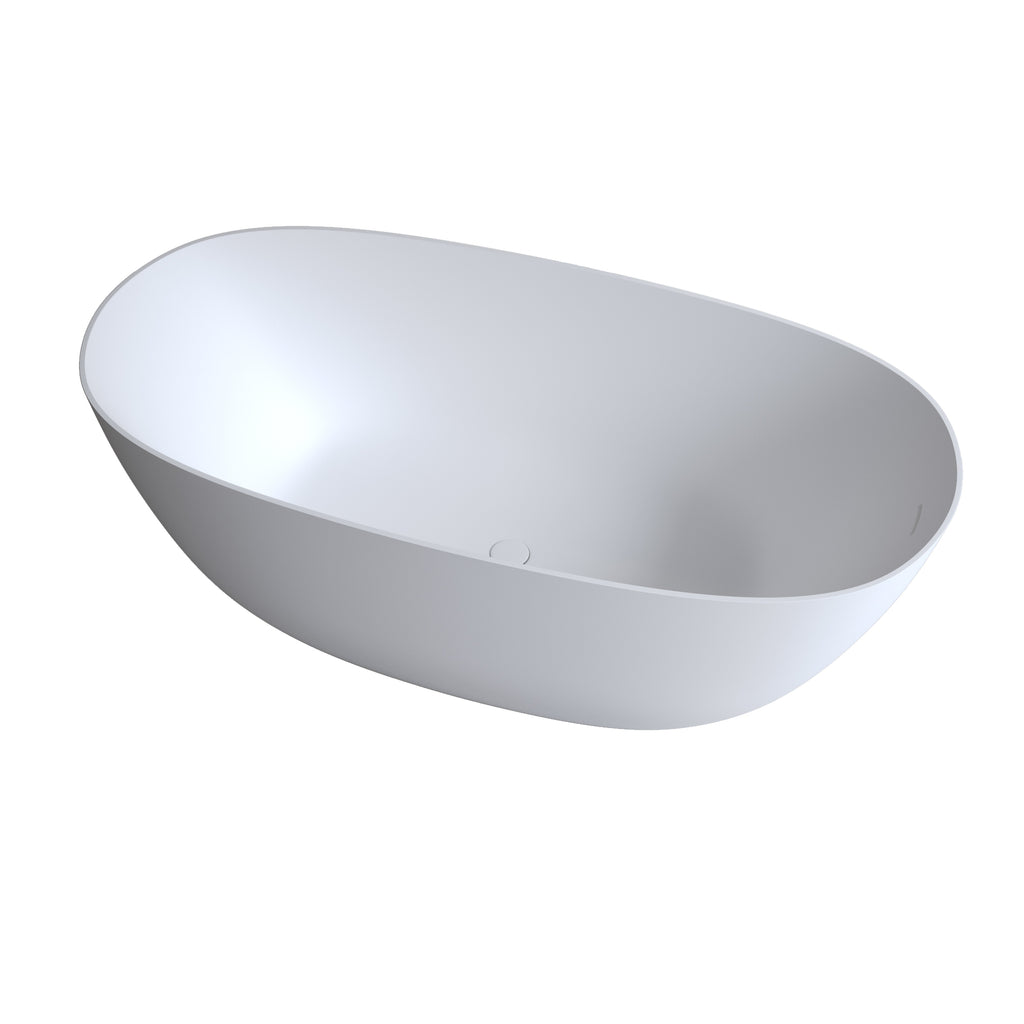 61'' Freestanding Bathtub Resin Stone Soaking Bathtub Solid Surface Modern Tubs with Overflow and Pop-up Drain in White