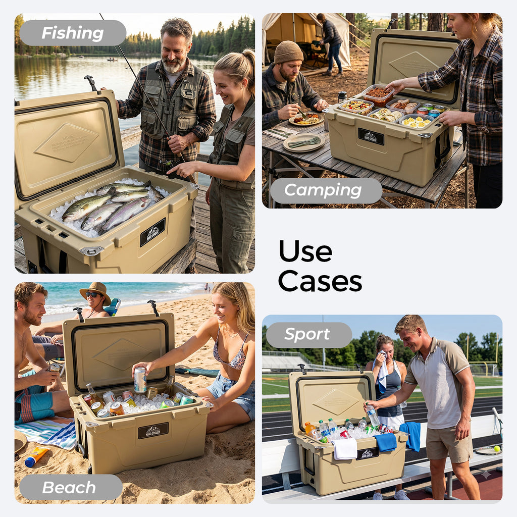 Khaki color ice cooler box 65QT camping ice chest beer box outdoor fishing cooler