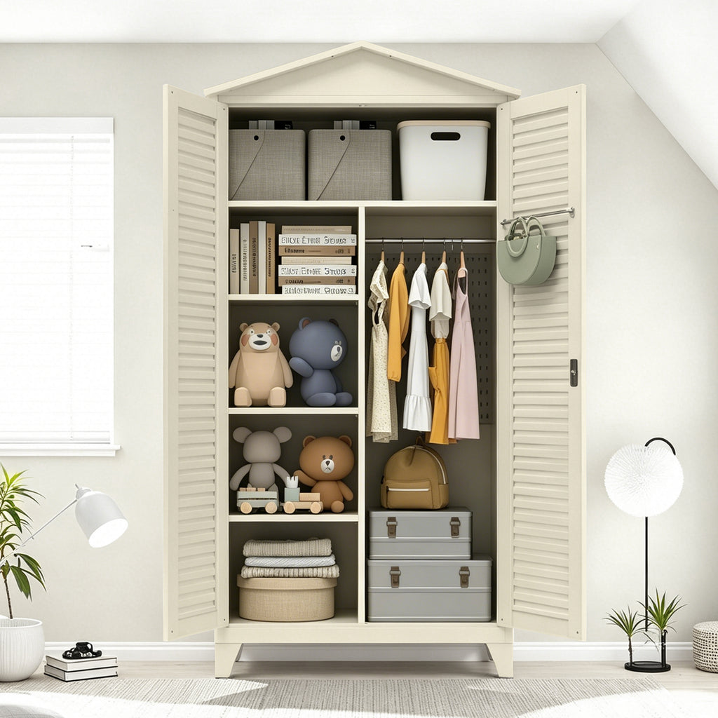 Spire79.1'' Tall Metal Tool Storage Cabinet, with Ample Storage Space for Garage,Warehouse,Garden,Office, Living Room,Bathroom,Utility Room ( Beige )