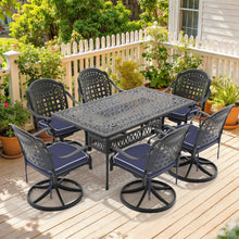 Load image into Gallery viewer, L58.27*W34.65-inch Cast Aluminum Patio Dining Table With Black Frame and Umbrella Hole (same sku: W171084481)