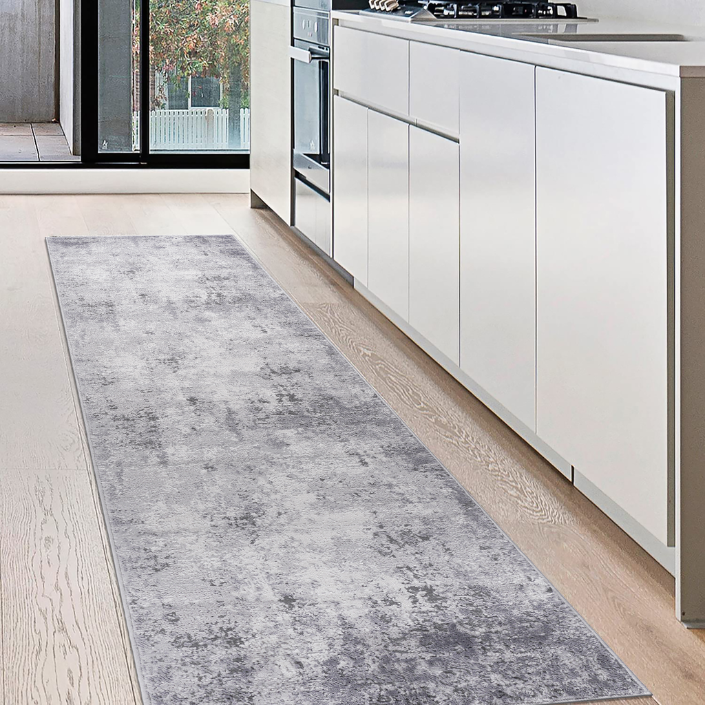 MARFI Collection 2.2X8. Light Grey / Abstract Runner Rug Modern, Contemporary, Non-Shedding & Easy to Clean, Ideal for Living Room, Bedroom, Dining Space, 96*26 inch