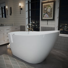 Load image into Gallery viewer, 55" Acrylic Freestanding Bathtub, Deep Soaking Contemporary Stand Alone Bath Tub with Pop-up Drain &amp; Integrated Overflow, Chrome-Finish Drain Cover, Glossy White GF-26A04-55