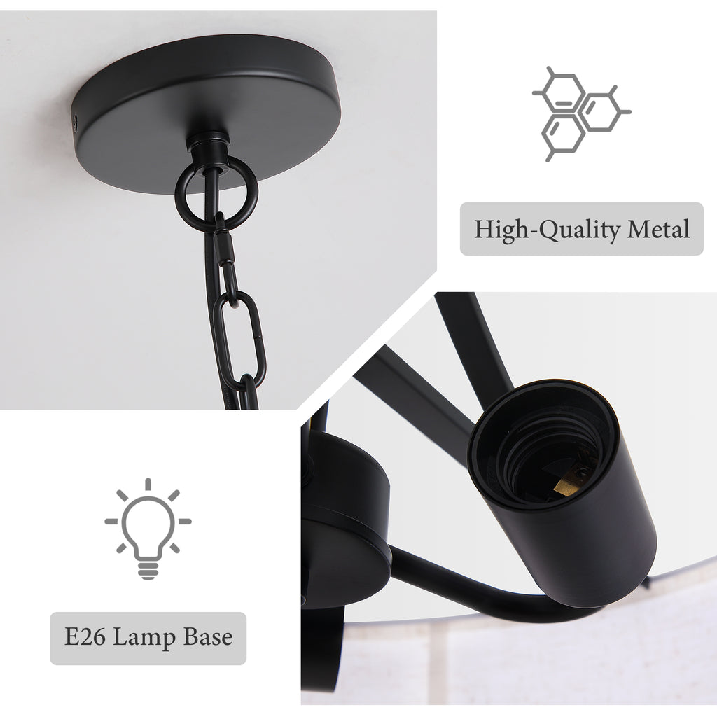 Modern 3-Light Fabric Pendant Light, Black Adjustable Drum Chandelier, Matte Black Fabric Shade Ceiling Light Fixture for Dining Room Living Room Bedroom