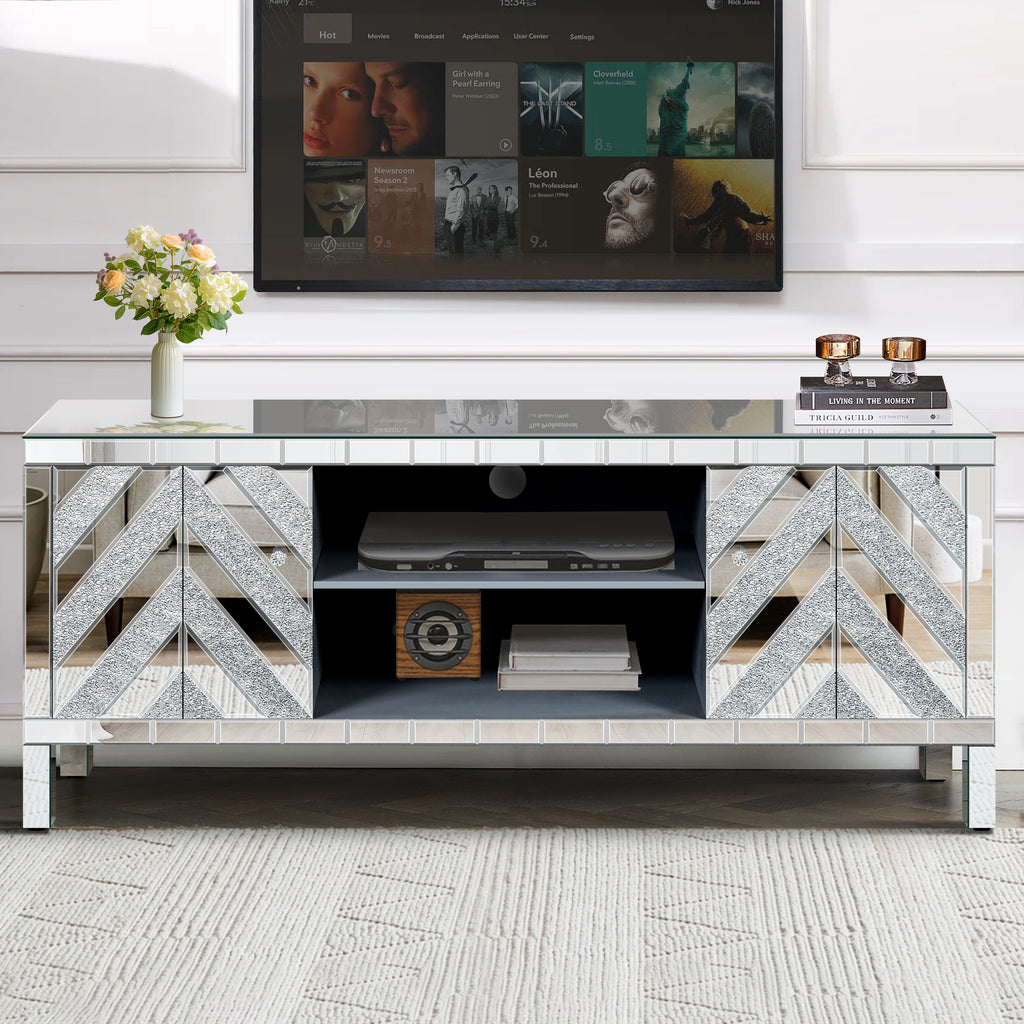 Storage Cabinet with Mirror Trim and M Shape Design Spliced Combination For Living Room, Dining Room, Entryway, Kitchen