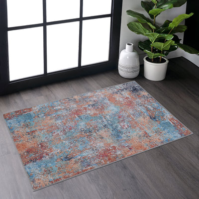 MAVAL Multi Washable Rug 2' x 3' Doormat Rug (Multi, 2' x 3') Modern, Contemporary, Non-Shedding & Easy to Clean, Ideal for Living Room, Bedroom, Dining Space, 36*24 inch