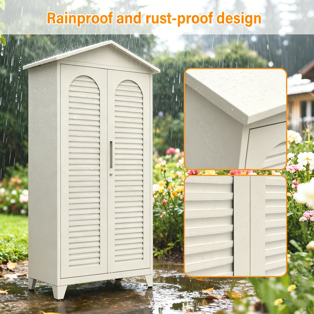 Spire79.1'' Tall Metal Tool Storage Cabinet, with Ample Storage Space for Garage,Warehouse,Garden,Office, Living Room,Bathroom,Utility Room ( Beige )