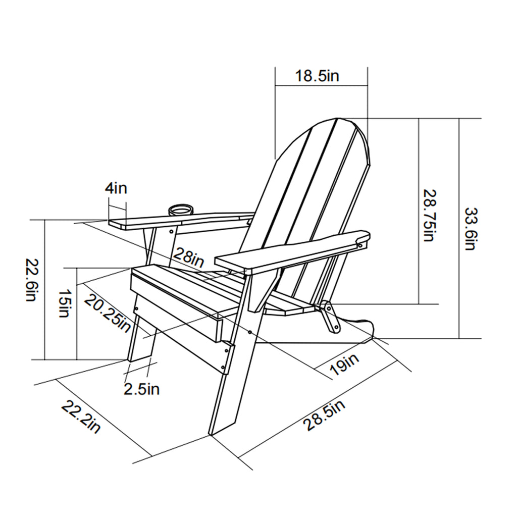 HDPE Folding Adirondack Chair with Dual Cup Holder - Composite Adirondack Chair with Wood Texture- Black