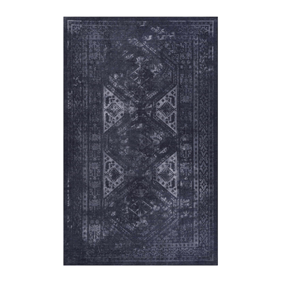 MAVAL Black Washable Rug 2' x 3' Doormat Rug (Black+Gray, 2' x 3') Modern, Contemporary, Non-Shedding & Easy to Clean, Ideal for Living Room, Bedroom, Dining Space, 36*24 inch