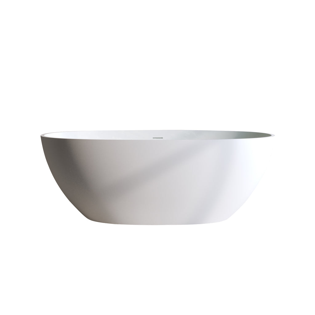 70.8″Solid Surface Matte Tub, Solid Surface Soaking Tub, Stone Resin Freestanding Bathtub, Thick Edge Stand Alone Tubs with Overflow, Pop-up Drain, Matte White (Oval)
