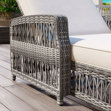Load image into Gallery viewer, GO Outdoor Long Reclining Chaise, Wicker Lounge with Armrests, Patio Adjustable Recliner with Soft Removable Cushions, All Weather Rattan Pool Lounge for Poolside &amp; Garden, Beige
