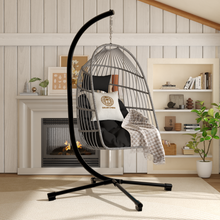 Load image into Gallery viewer, Double Hanging Egg Chair wth Stand, Patio Hammock Swing Chair with Cushion Loveseat for Bedroom, Balcony, Garden, Indoor, Outdoor,(Grey)