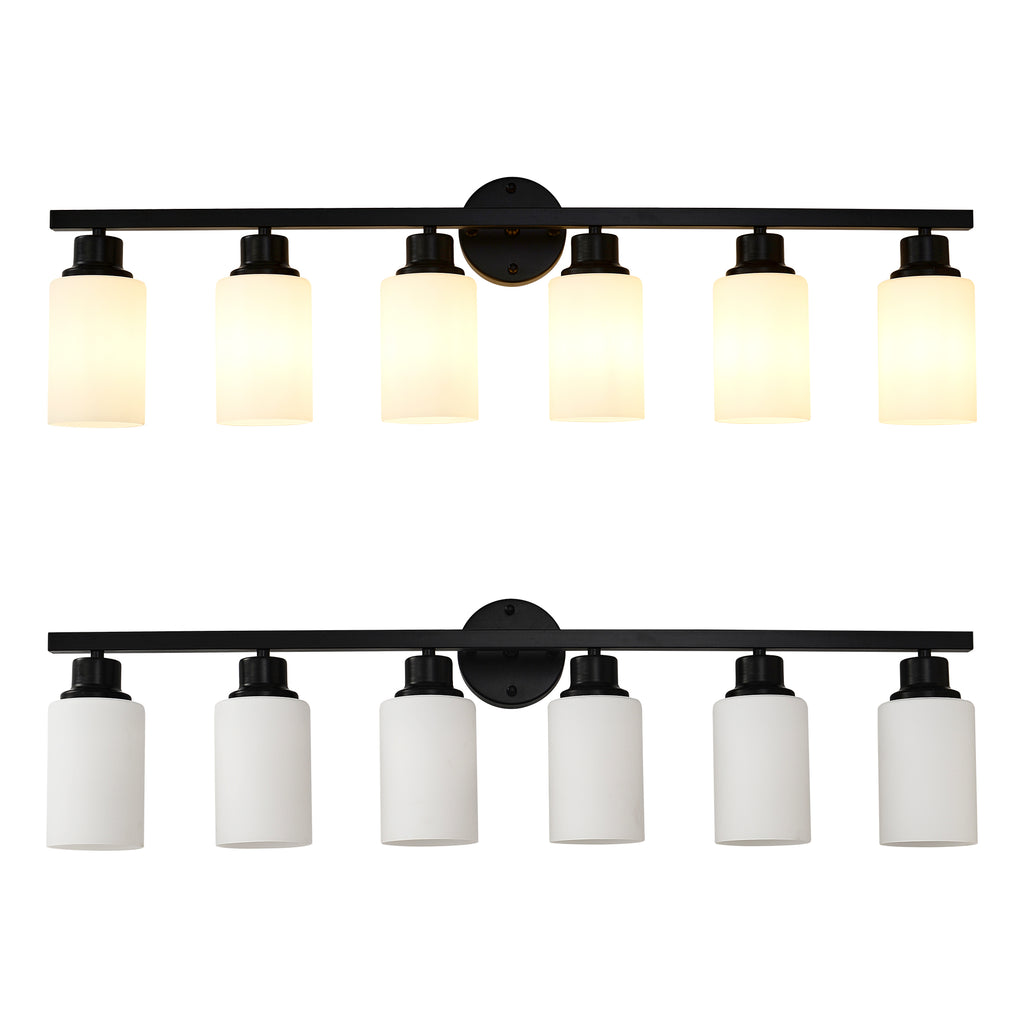6-Light Matte Black Wall Lamps with White Glass Shades (No Bulbs) Sconce Lighting for Bedroom Living Room