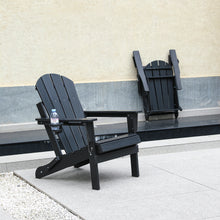Load image into Gallery viewer, HDPE Folding Adirondack Chair with Dual Cup Holder - Composite Adirondack Chair with Wood Texture- Black