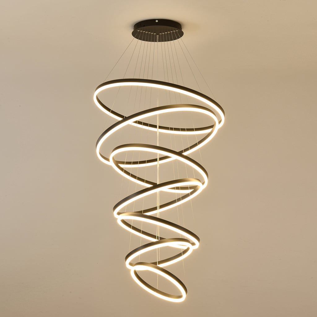 Modern Gold Led Chandelier 3 Rings Gold Dimmable  LED Chandeliers Light Fixture for Kitchen Island Height Adjustable Chandelier Led Pendant Light for Dining Room Bedroom Living Room