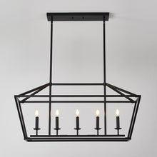 Load image into Gallery viewer, 5-Light Farmhouse Kitchen Island Lighting,5 Light Industrial Linear Chandelier for Dining Room Metal Matte Black Finish Hanging Pendant Light Fixture for Bedroom Living Room Hallway Conference Room