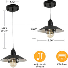 Load image into Gallery viewer, Farmhouse Vintage Pendant Light Black Fixture Pendant Lights with Spring Frame Adjustable Metal Hanging Lamp for Kitchen Island Dining Room Bedroom Living Room Barn Entryy, E26