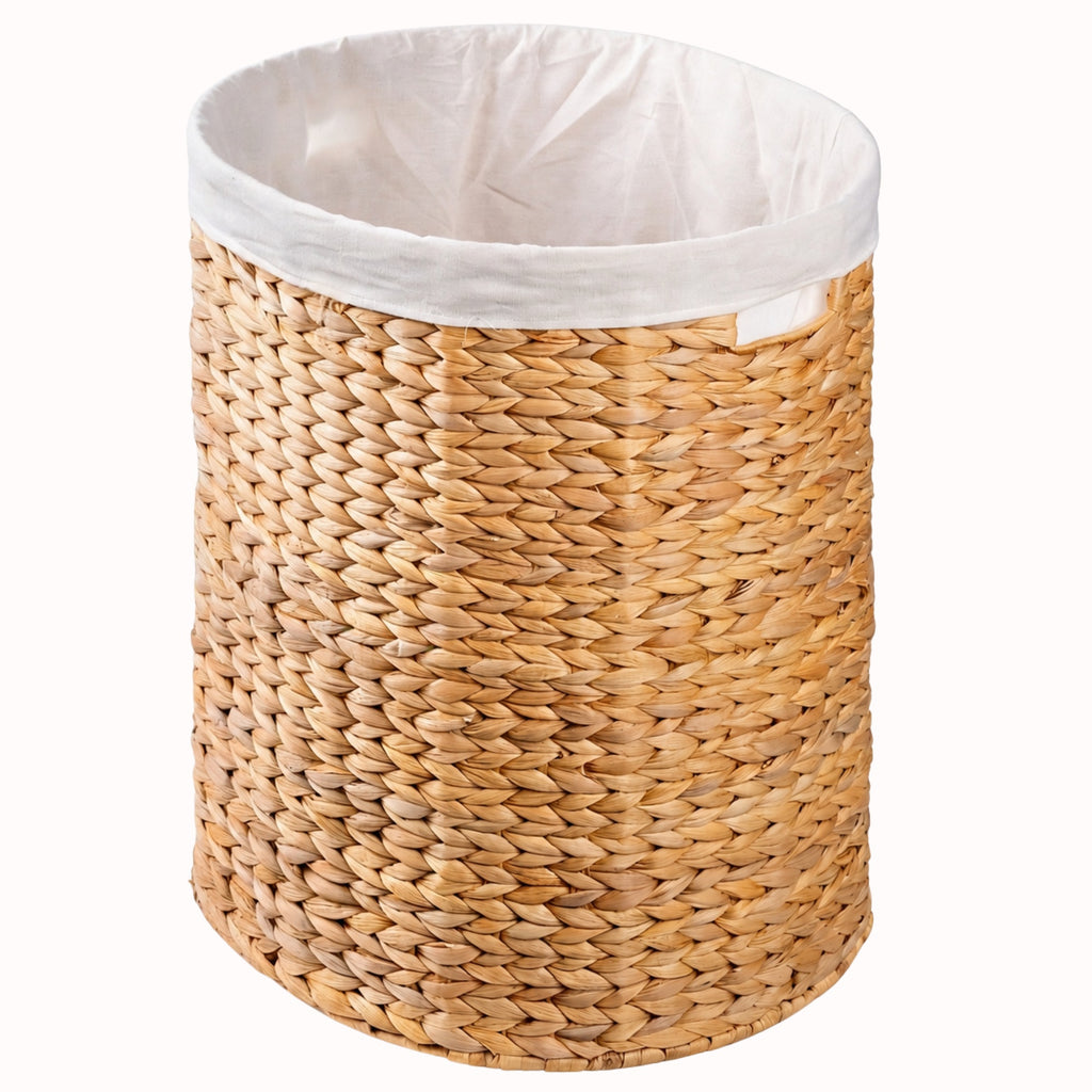 Ludmilla Round Tall Water Hyacinth Woven Wicker Laundry Hamper with Lid - For Clothes, Canvas, Toys and Book Storage with Removable Liner - 15" x 15" x 20" - Natural Brown