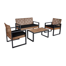 Load image into Gallery viewer, 4-Piece Patio Furniture Set Outdoor Balcony Porch Garden Backyard Lawn Furniture Acacia Wood Table Top, Morden Black and Light Brown