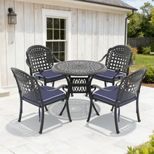 Load image into Gallery viewer, Ø35.43-inch Cast Aluminum Patio Dining Table With Black Frame and Umbrella Hole (same sku: W171084475,W1710P497717)