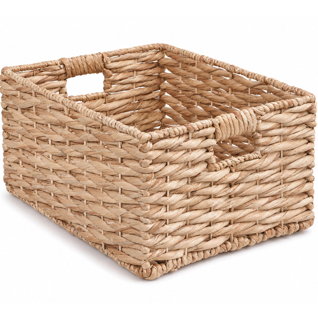 Ludmilla Rectangular Multi Purpose Water Hyacinth Woven Wicker Baskets with Handles - 16" x 12" x 13" - Natural Brown - For Towel, Toys, Magazine and Kitchen Storage