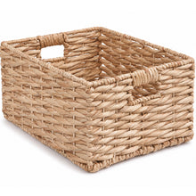 Load image into Gallery viewer, Ludmilla Rectangular Multi Purpose Water Hyacinth Woven Wicker Baskets with Handles - 16" x 12" x 13" - Natural Brown - For Towel, Toys, Magazine and Kitchen Storage