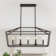 Load image into Gallery viewer, 7-Light Farmhouse Kitchen Island Lighting,5 Light Industrial Linear Chandelier for Dining Room Metal Matte Black Finish Hanging Pendant Light Fixture for Bedroom Living Room Hallway Conference Room