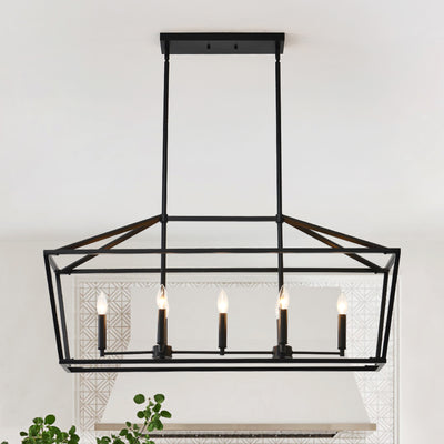 7-Light Farmhouse Kitchen Island Lighting,5 Light Industrial Linear Chandelier for Dining Room Metal Matte Black Finish Hanging Pendant Light Fixture for Bedroom Living Room Hallway Conference Room