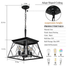 Load image into Gallery viewer, 16" Black Industrial 4-Light Pendant Chandelier, Modern Metal Cage Design, Adjustable Hanging Light for Dining Room, Kitchen, Living Room (No Bulbs)