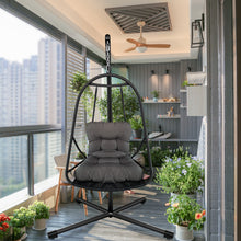 Load image into Gallery viewer, Swing Egg Chair with Stand Indoor Outdoor Wicker Rattan Patio Basket Hanging Chair with C Type bracket , with cushion and pillow,Patio Wicker folding Hanging Chair( Special construction cup holder
