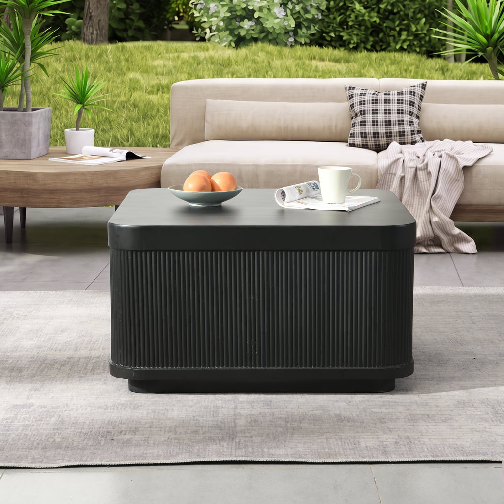 35.43" Modern Outdoor and Indoor Waterproof Coffee Table, Durable MgO Cement Design, Suitable for Terraces, Gardens, Backyards and Living Rooms ( White)