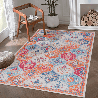 MAVAL Cream Washable Rug 5x8 Area Rug (Cream, 5' x 8') Modern, Contemporary, Non-Shedding & Easy to Clean, Ideal for Living Room, Bedroom, Dining Space, 96*60 inch