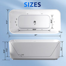 Load image into Gallery viewer, 67" Rectangle Linear Acrylic Massage Whirlpool Bathtub Freestanding Bathtub Stand Alone Soaker Tub, Glossy White Acrylic, POP-UP Chrome Drain, cUPC Certified