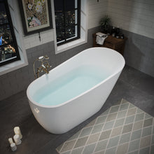 Load image into Gallery viewer, 55" Acrylic Freestanding Bathtub, Deep Soaking Contemporary Stand Alone Bath Tub with Pop-up Drain &amp; Integrated Overflow, Chrome-Finish Drain Cover, Glossy White GF-26A04-55