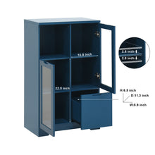 Load image into Gallery viewer, MDF painted Cabinet with Glass Doors and drawer, open storage space, Navy Blue, Bedroom, Living room