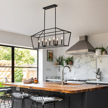 Load image into Gallery viewer, 7-Light Farmhouse Kitchen Island Lighting,5 Light Industrial Linear Chandelier for Dining Room Metal Matte Black Finish Hanging Pendant Light Fixture for Bedroom Living Room Hallway Conference Room