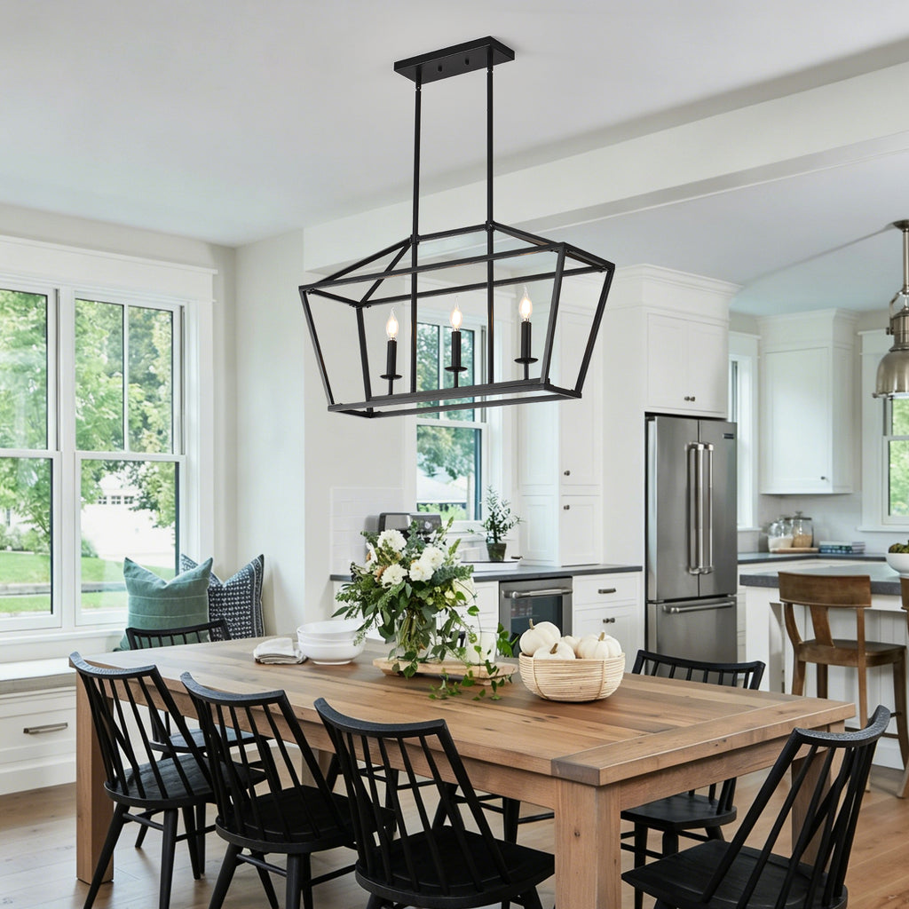 3-Light Farmhouse Kitchen Island Lighting,5 Light Industrial Linear Chandelier for Dining Room Metal Matte Black Finish Hanging Pendant Light Fixture for Bedroom Living Room Hallway Conference Room