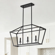 Load image into Gallery viewer, 3-Light Farmhouse Kitchen Island Lighting,5 Light Industrial Linear Chandelier for Dining Room Metal Matte Black Finish Hanging Pendant Light Fixture for Bedroom Living Room Hallway Conference Room