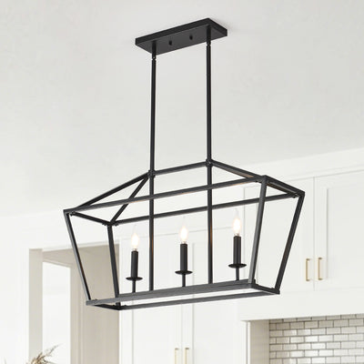 3-Light Farmhouse Kitchen Island Lighting,5 Light Industrial Linear Chandelier for Dining Room Metal Matte Black Finish Hanging Pendant Light Fixture for Bedroom Living Room Hallway Conference Room