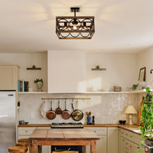 Load image into Gallery viewer, 4-Light Square Kitchen Island Lights Ceiling Light Farmhouse Dining Room Light Fixture, Wood and Black Metal Rectangular Ceiling Light, Ceiling Lighting for Living Room,Conference Room, Home Office