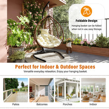 Load image into Gallery viewer, U_STYLE Indoor Outdoor Hanging Hammock Chair with Stand, Foldable Rattan Egg Swing Chair with Iron Frame and Plush Cushion &amp; Removable Headrest,Suitable for Porch Garden,Balcony,Indoor