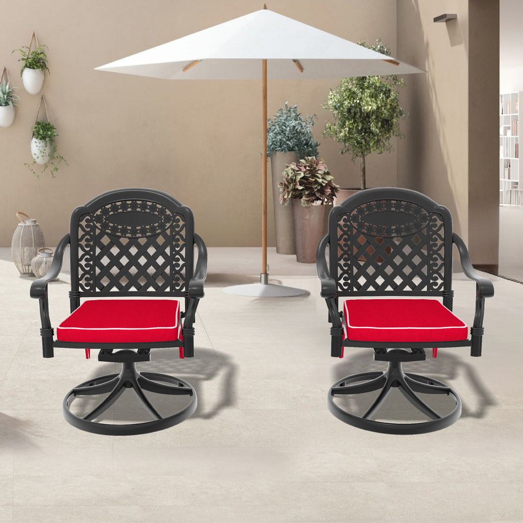 Cast Aluminum Patio Swivel Chair 2PCS With Black Frame and Brown Cushions