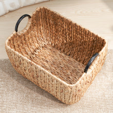Load image into Gallery viewer, Ludmilla Rectangular Multi Purpose Water Hyacinth Woven Wicker Baskets with Handles - 16" x 12" x 13" - Natural Brown - For Towel, Toys, Magazine and Kitchen Storage
