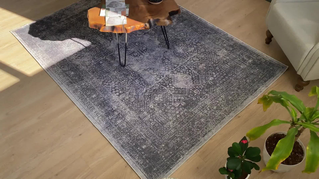 MAVAL Anthracite Washable Rug 2' x 3' Doormat Rug (Anthracite, 2' x 3') Modern, Contemporary, Non-Shedding & Easy to Clean, Ideal for Living Room, Bedroom, Dining Space, 36*24 inch