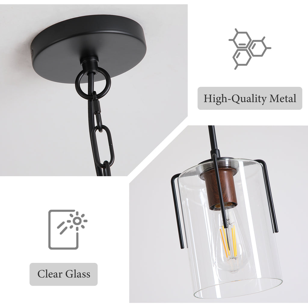 Modern Industrial Pendant Light with Clear Glass Shade, Adjustable Metal Pendant Lighting for Kitchen Island Dining Room Entryway, Easy Clean Glare-Free Home Light Fixture