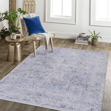 Load image into Gallery viewer, MAVAL Blue Washable Rug 2' x 3' Doormat Rug (Blue+Cream, 2' x 3') Modern, Contemporary, Non-Shedding &amp; Easy to Clean, Ideal for Living Room, Bedroom, Dining Space, 36*24 inch