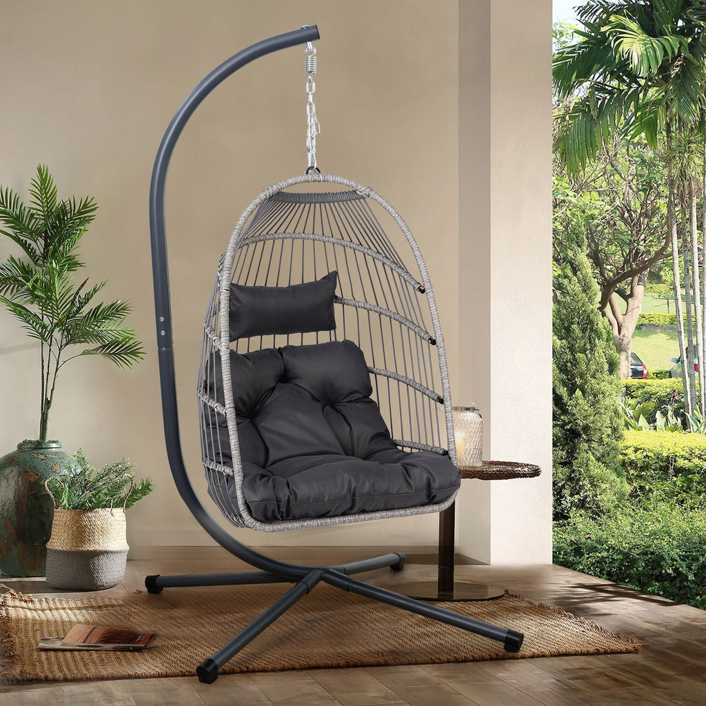 Double Hanging Egg Chair wth Stand, Patio Hammock Swing Chair with Cushion Loveseat for Bedroom, Balcony, Garden, Indoor, Outdoor,(Grey)