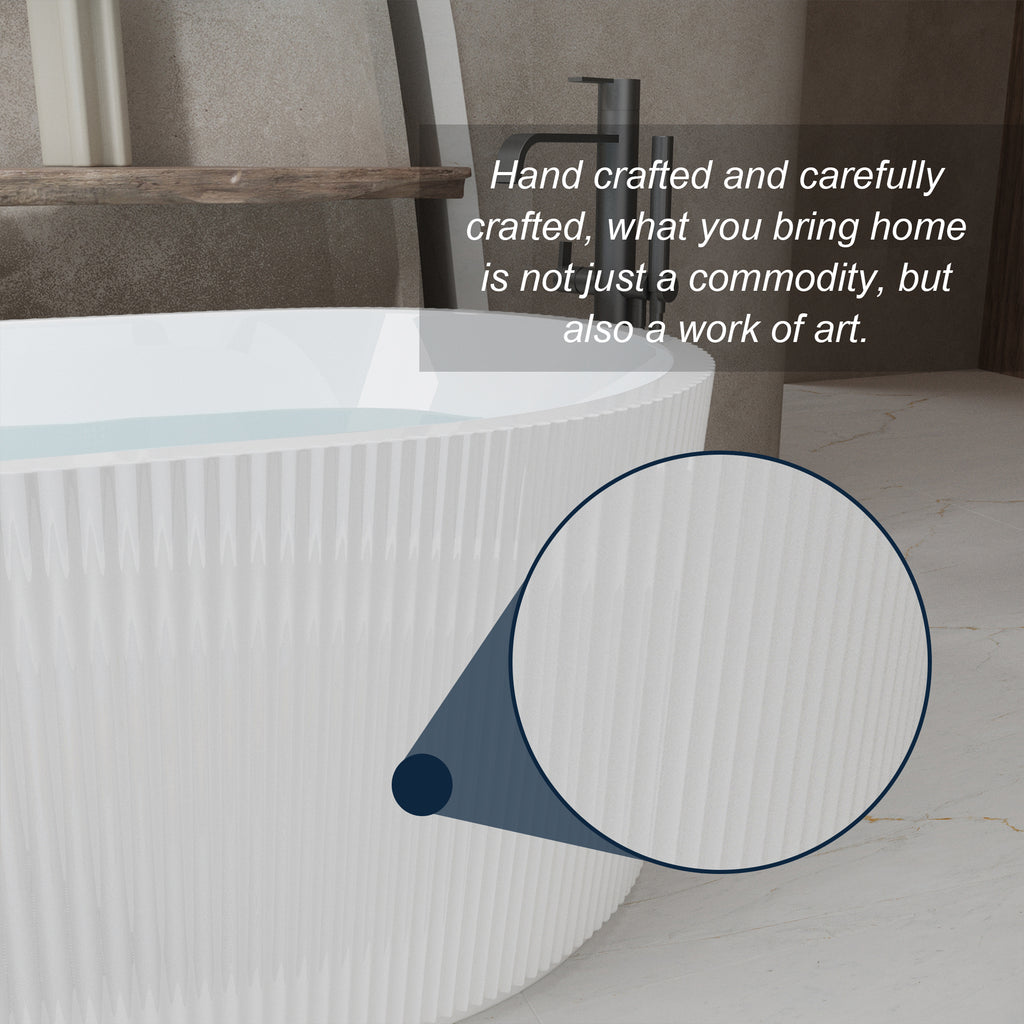 59"Linear AcrylicFreestanding Bathtub Stand Alone Soaker Tub, Glossy White Acrylic, POP-UP Chrome Drain, cUPC Certified
